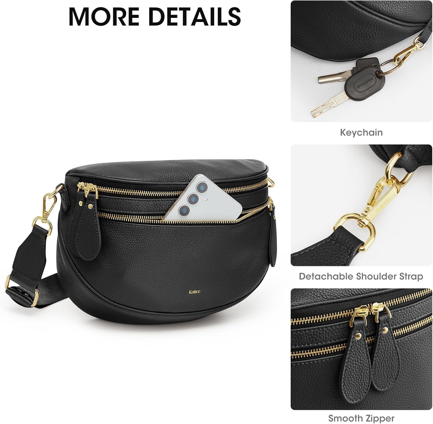 imageKattee Crossbody Bag Bum Bags for Women Leather Fanny Packs Belt Bag Spacious Sling Purses for Women with RFID Blocking BlackBlack