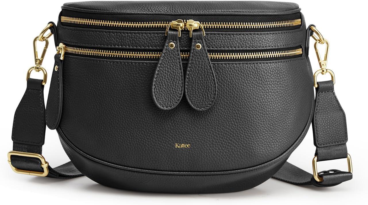 imageKattee Crossbody Bag Bum Bags for Women Leather Fanny Packs Belt Bag Spacious Sling Purses for Women with RFID Blocking BlackBlack