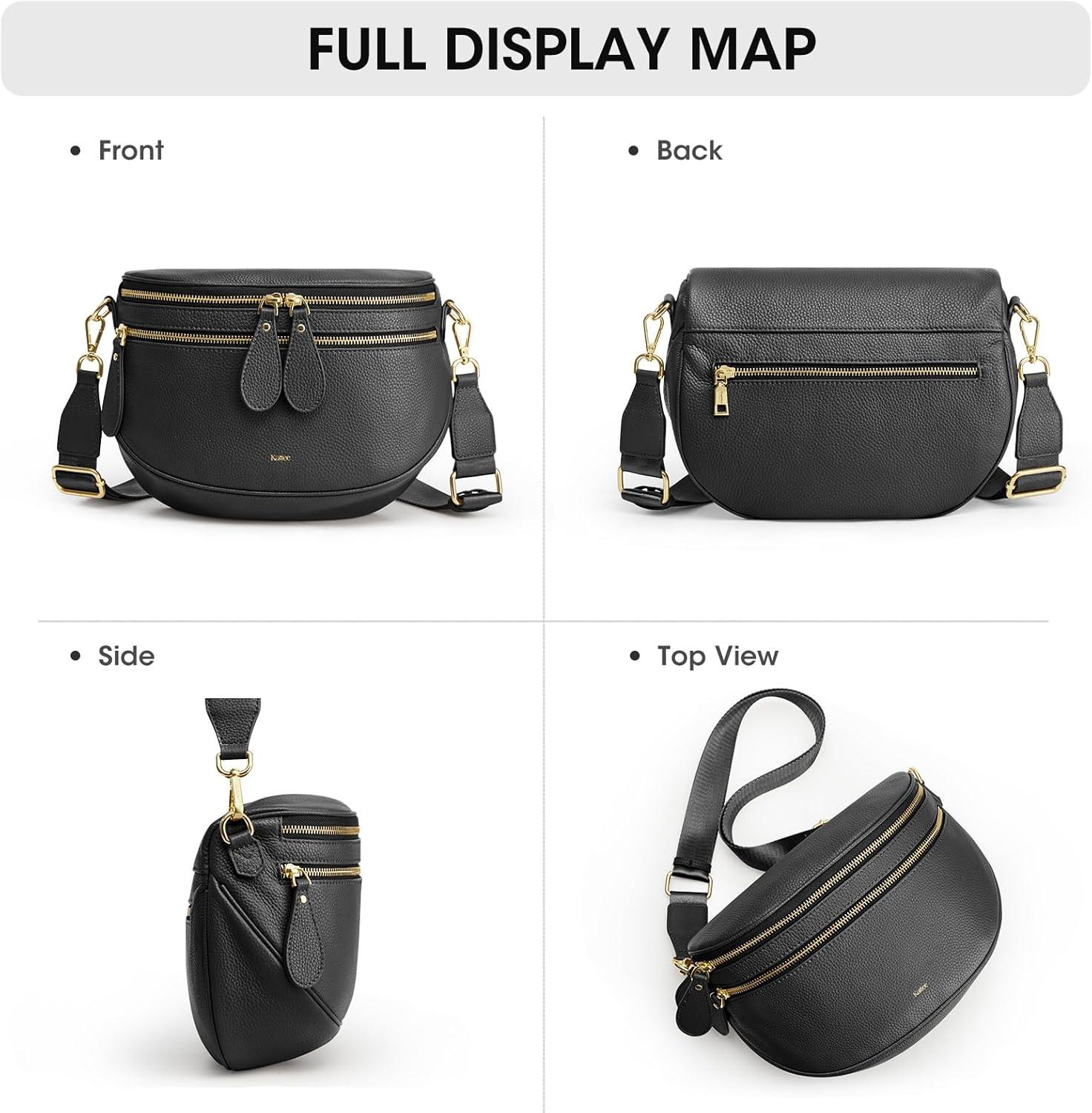 imageKattee Crossbody Bag Bum Bags for Women Leather Fanny Packs Belt Bag Spacious Sling Purses for Women with RFID Blocking BlackBlack
