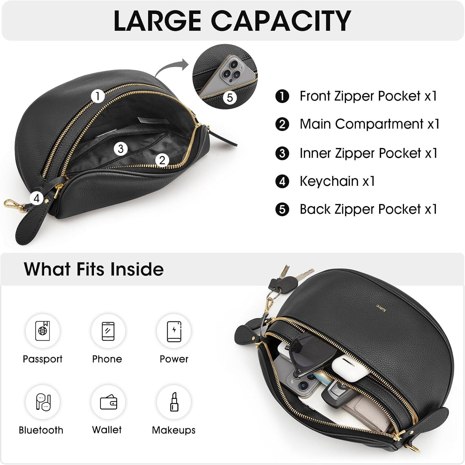 imageKattee Crossbody Bag Bum Bags for Women Leather Fanny Packs Belt Bag Spacious Sling Purses for Women with RFID Blocking BlackBlack