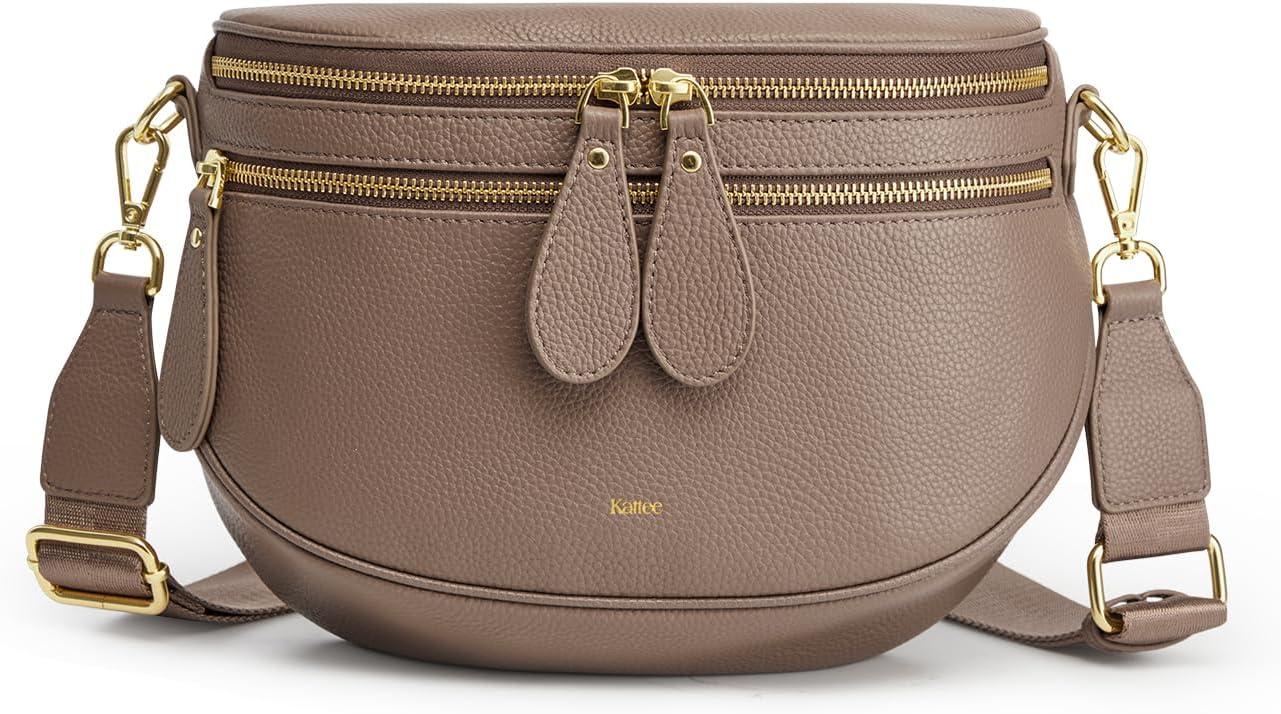 imageKattee Crossbody Bag Bum Bags for Women Leather Fanny Packs Belt Bag Spacious Sling Purses for Women with RFID Blocking BlackKhaki