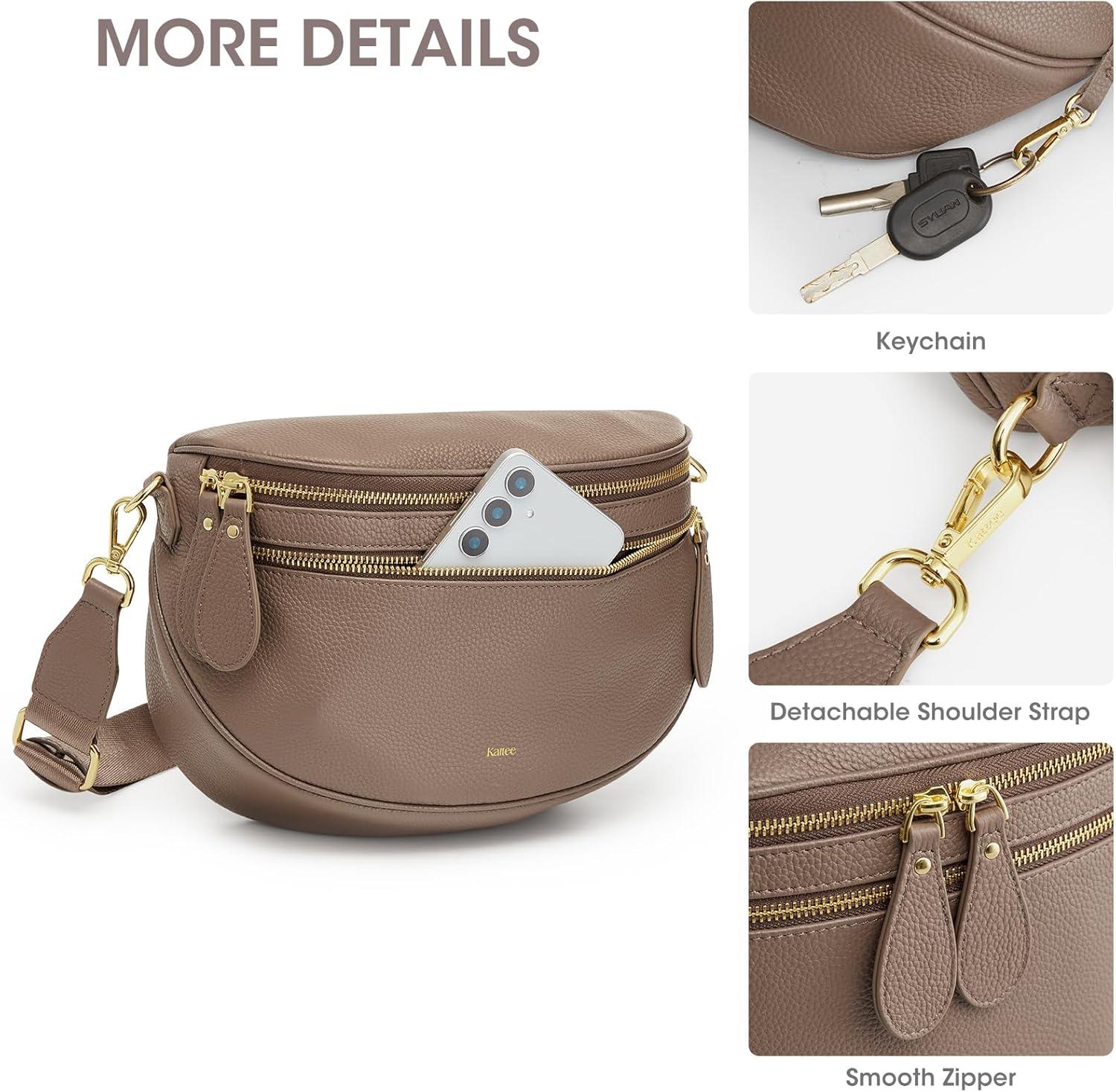 imageKattee Crossbody Bag Bum Bags for Women Leather Fanny Packs Belt Bag Spacious Sling Purses for Women with RFID Blocking BlackKhaki