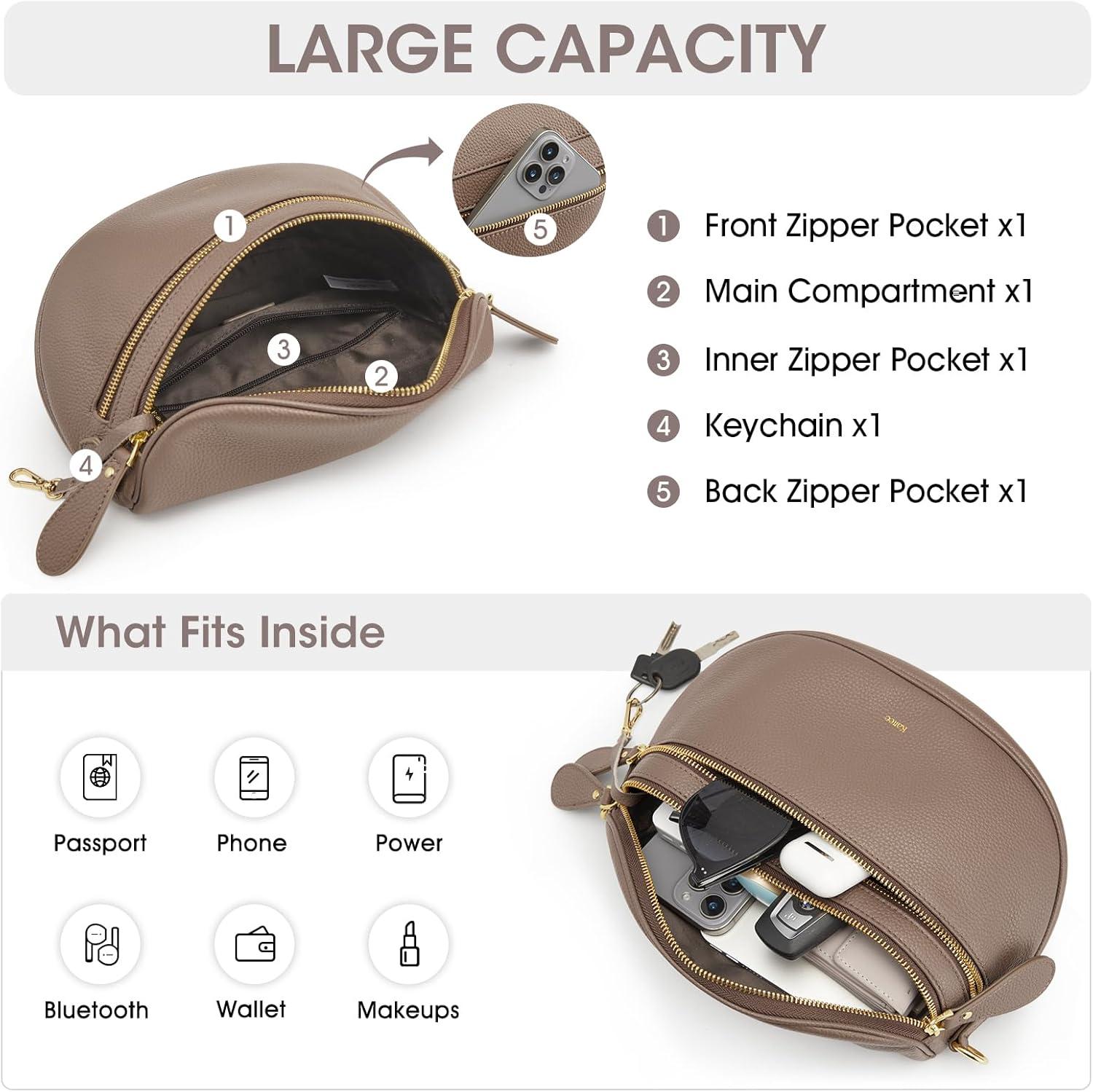 imageKattee Crossbody Bag Bum Bags for Women Leather Fanny Packs Belt Bag Spacious Sling Purses for Women with RFID Blocking BlackKhaki