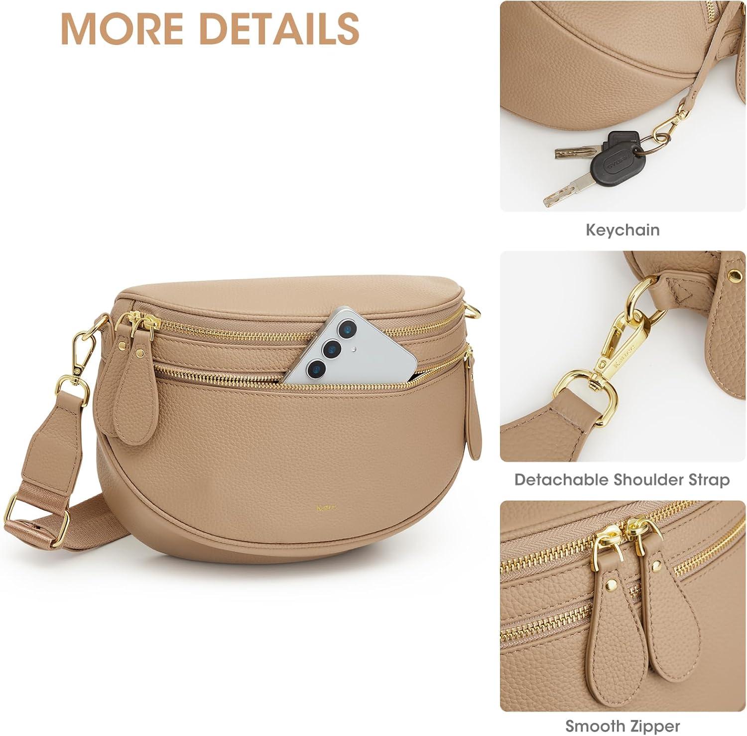 imageKattee Crossbody Bag Bum Bags for Women Leather Fanny Packs Belt Bag Spacious Sling Purses for Women with RFID Blocking BlackTan