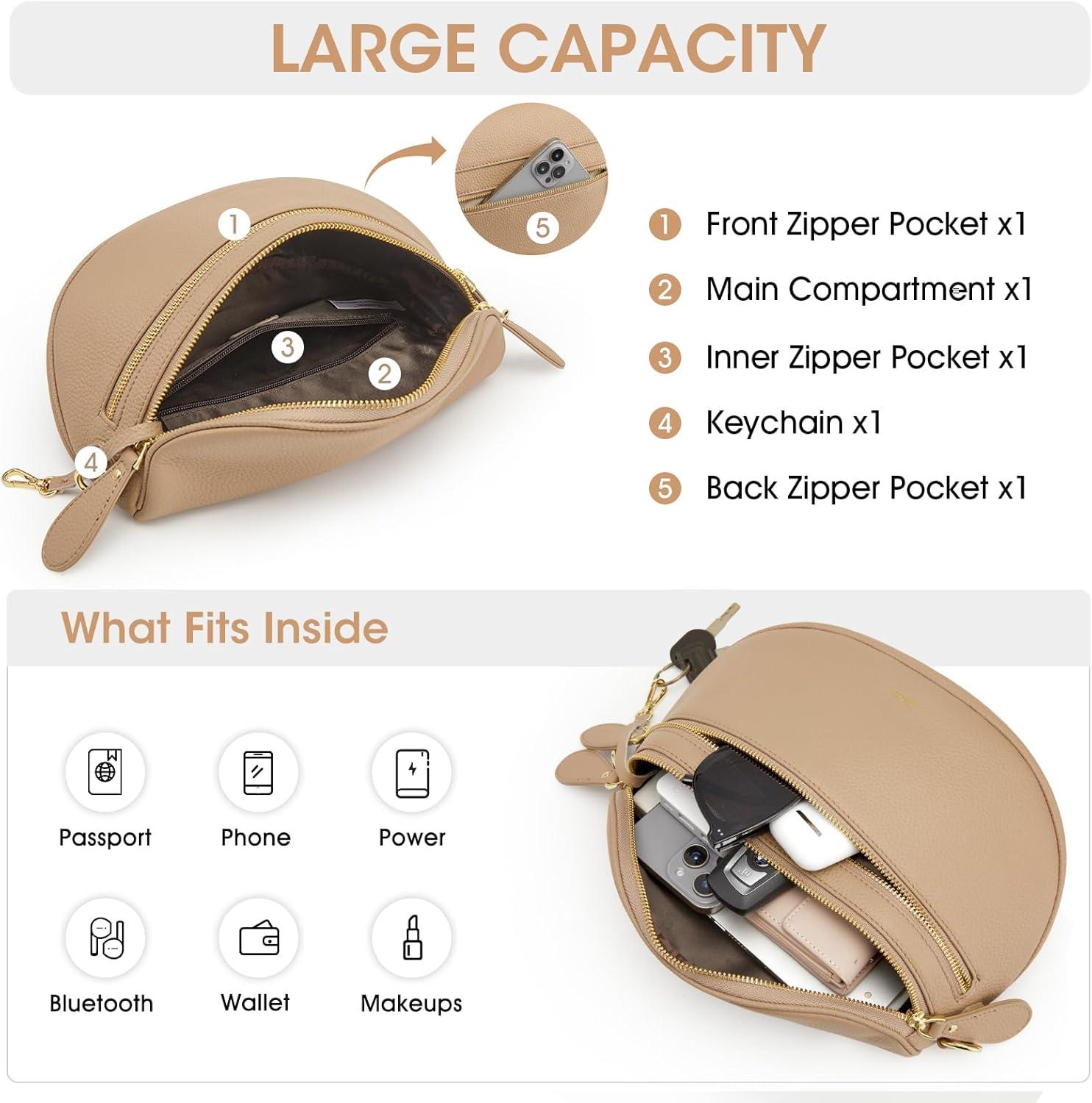 imageKattee Crossbody Bag Bum Bags for Women Leather Fanny Packs Belt Bag Spacious Sling Purses for Women with RFID Blocking BlackTan