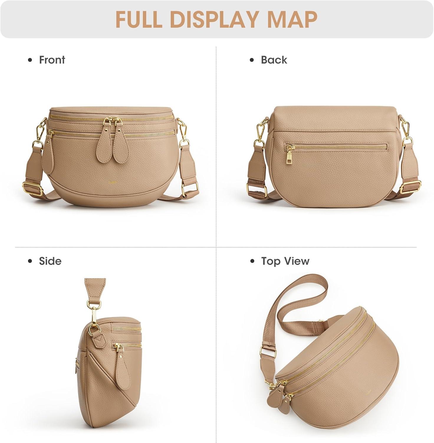 imageKattee Crossbody Bag Bum Bags for Women Leather Fanny Packs Belt Bag Spacious Sling Purses for Women with RFID Blocking BlackTan