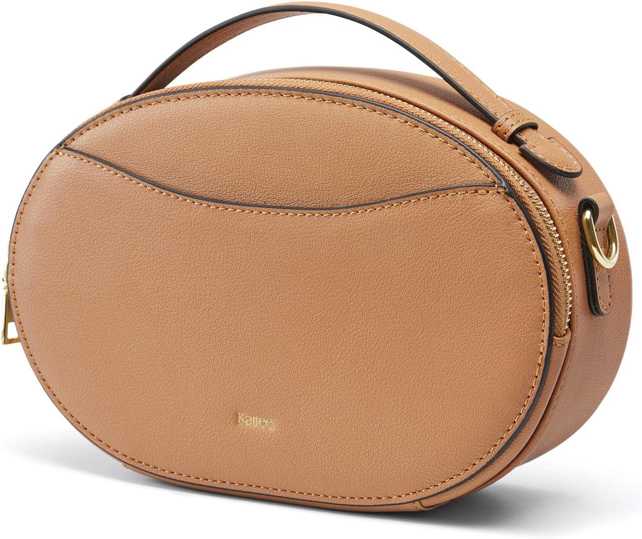 imageKattee Crossbody Leather Bags for Women Small Genuine Leather Cross Body Shoulder Bag for Woman Trendy Purse with Top HandleLight Tan