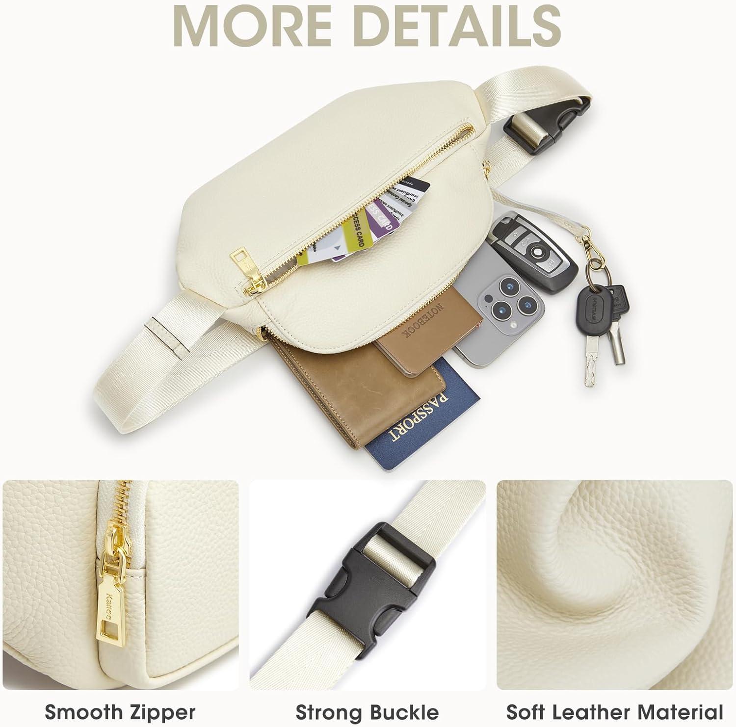 imageKattee Fanny Packs for Women Leather Crossbody Bags for Women Trendy Small Belt BagFashion Waist Packs with RFID Blocking BlackBeige