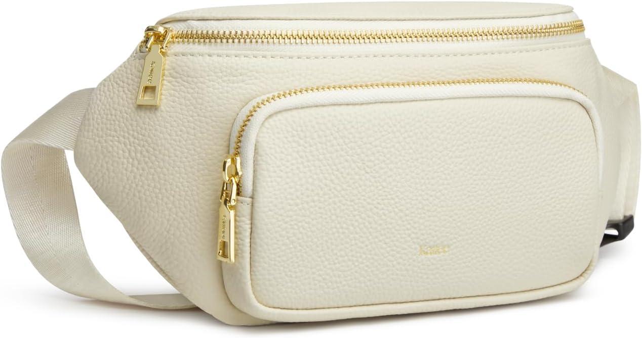 imageKattee Fanny Packs for Women Leather Crossbody Bags for Women Trendy Small Belt BagFashion Waist Packs with RFID Blocking BlackBeige