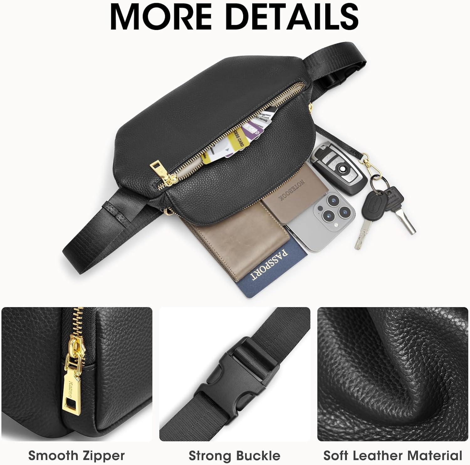 imageKattee Fanny Packs for Women Leather Crossbody Bags for Women Trendy Small Belt BagFashion Waist Packs with RFID Blocking BlackBlack