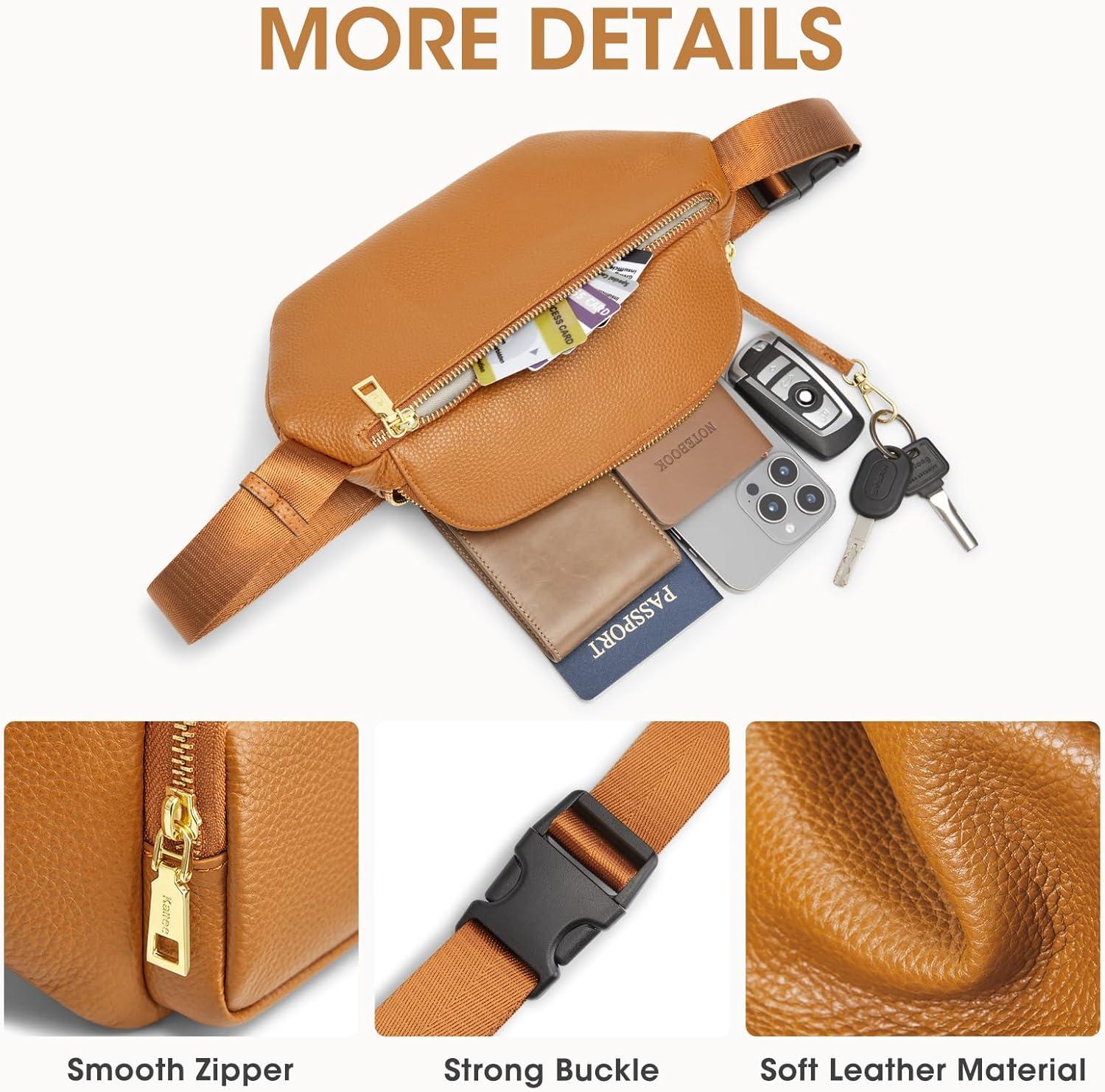 imageKattee Fanny Packs for Women Leather Crossbody Bags for Women Trendy Small Belt BagFashion Waist Packs with RFID Blocking BlackBrown