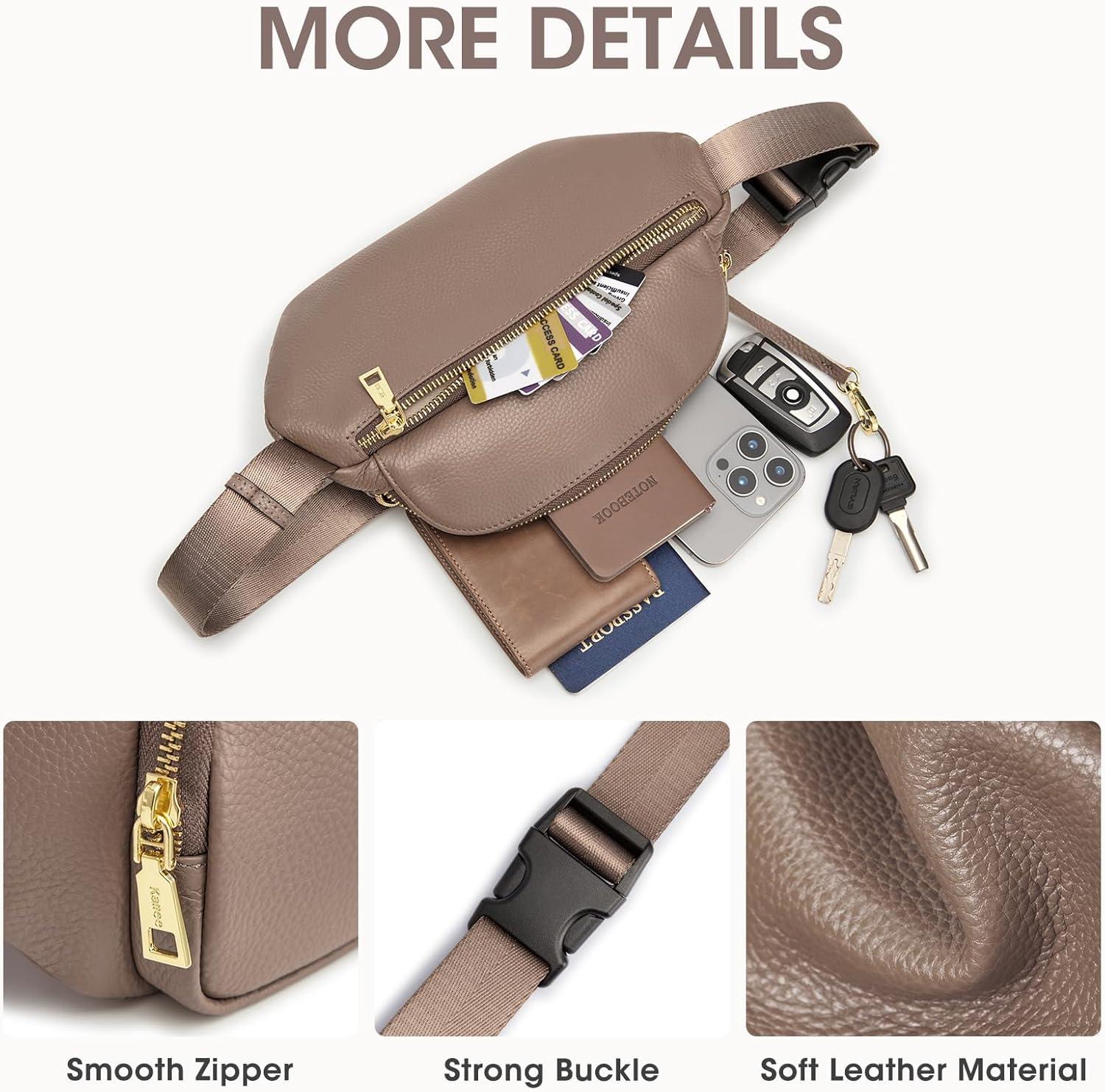 imageKattee Fanny Packs for Women Leather Crossbody Bags for Women Trendy Small Belt BagFashion Waist Packs with RFID Blocking BlackKhaki