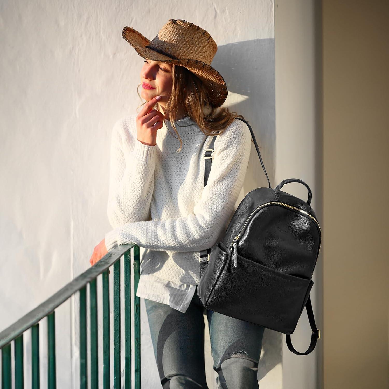 imageKattee Genuine Leather Backpack Purse for Women Antitheft Rucksack Soft Work Casual Daypack FashionBlack