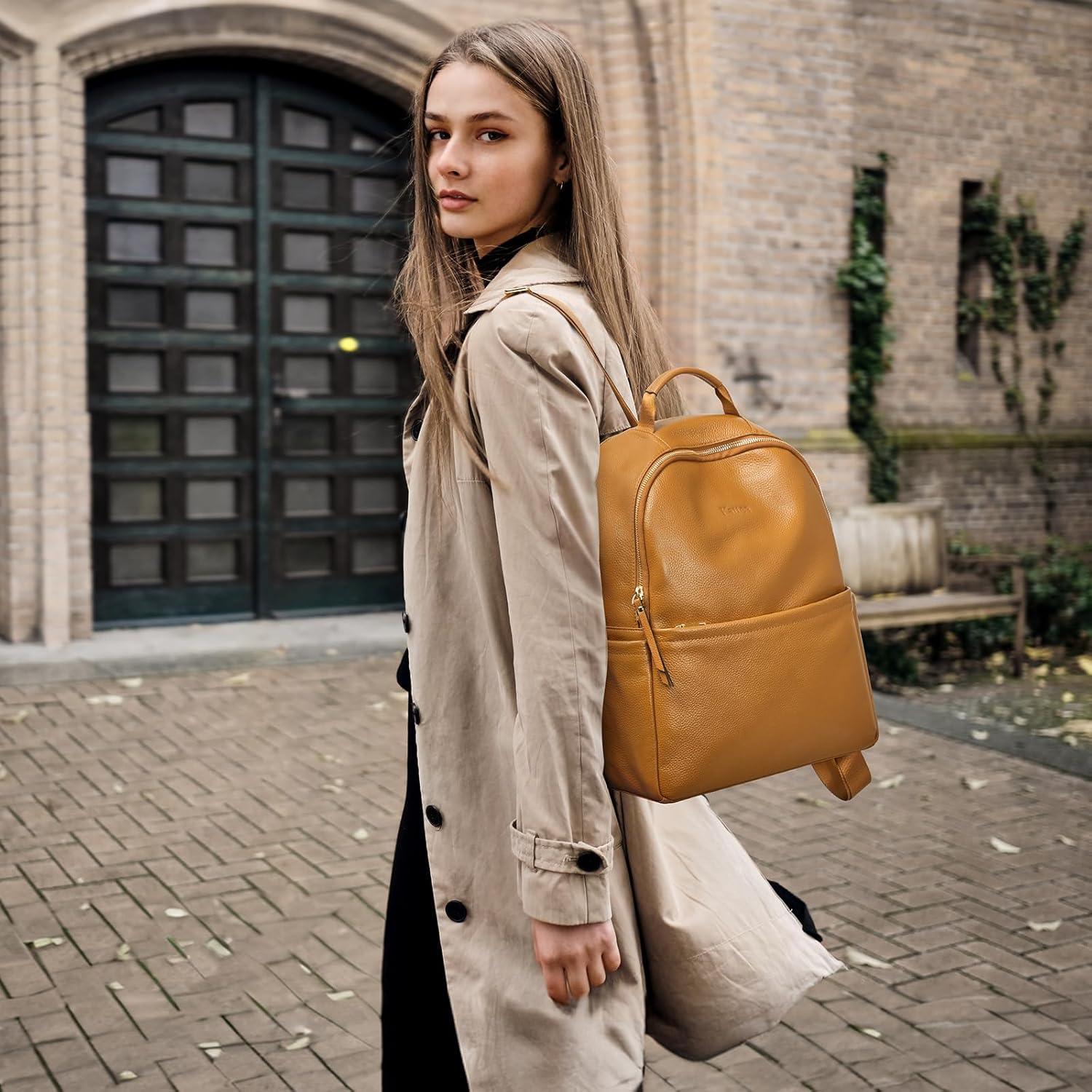 imageKattee Genuine Leather Backpack Purse for Women Antitheft Rucksack Soft Work Casual Daypack FashionBrown