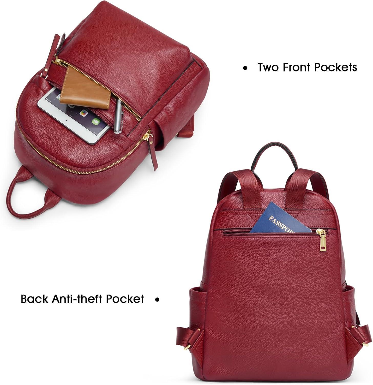 imageKattee Genuine Leather Backpack Purse for Women Multifunctional Elegant Daypack Soft Leather Shoulder Bag Shopping Trip Medium BrownWine Red