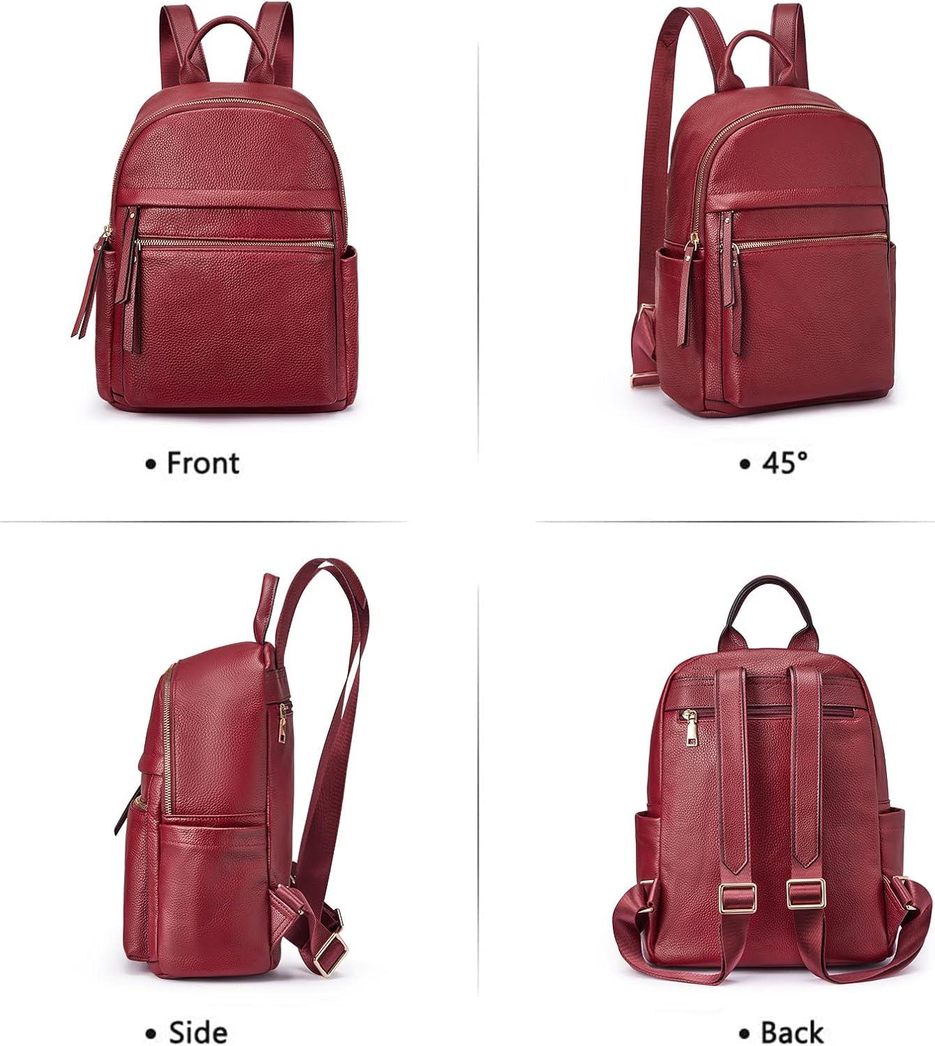 imageKattee Genuine Leather Backpack Purse for Women Multifunctional Elegant Daypack Soft Leather Shoulder Bag Shopping Trip Medium BrownWine Red