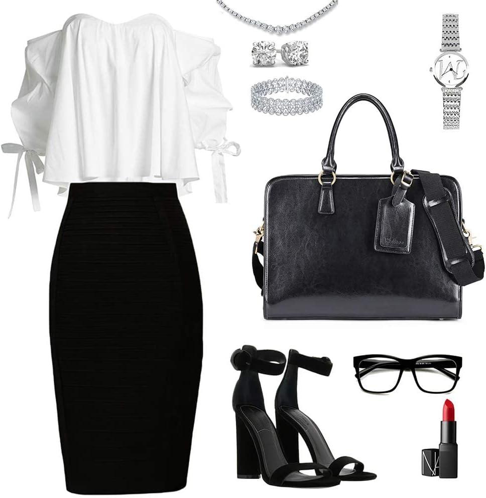 imageKattee Genuine Leather Briefcase for Women Large Capacity Laptop Bag with Luggage TagBlack