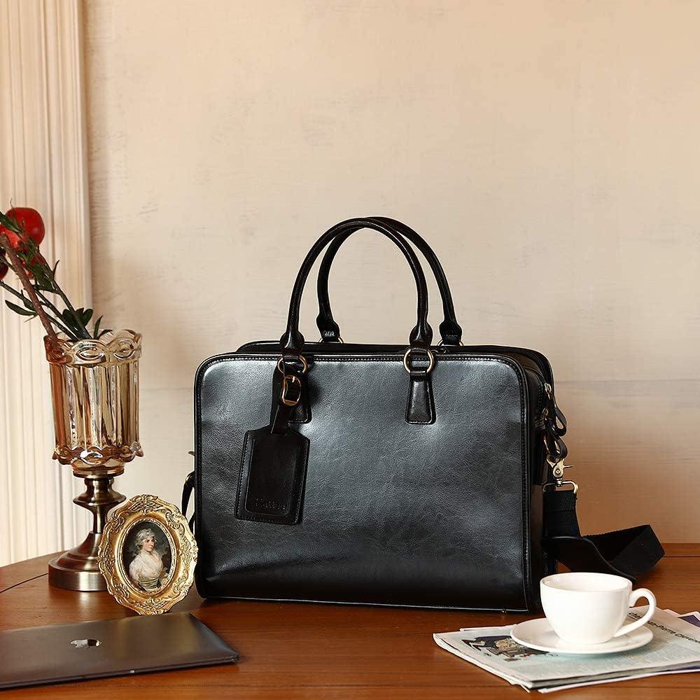 imageKattee Genuine Leather Briefcase for Women Large Capacity Laptop Bag with Luggage TagBlack