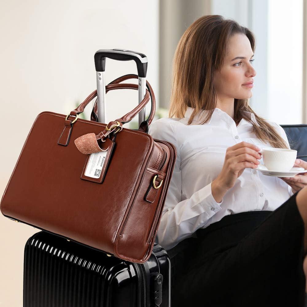 imageKattee Genuine Leather Briefcase for Women Large Capacity Laptop Bag with Luggage TagCoffee