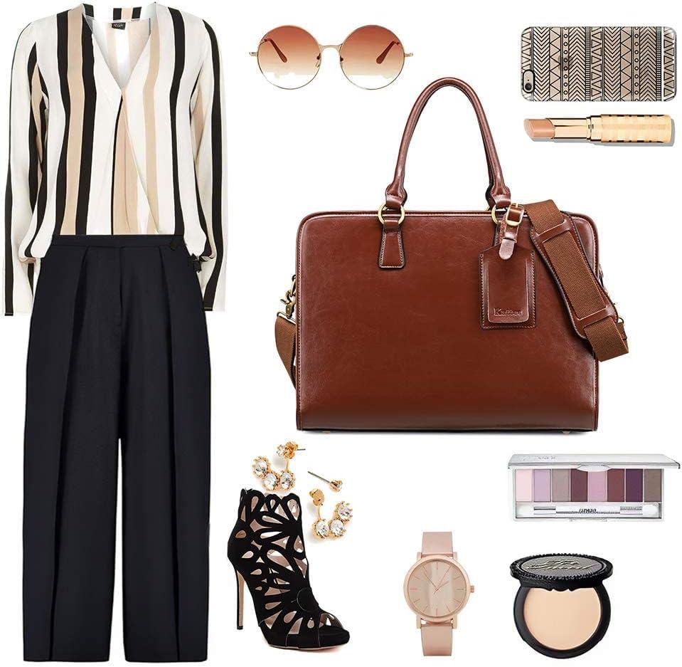 imageKattee Genuine Leather Briefcase for Women Large Capacity Laptop Bag with Luggage TagCoffee