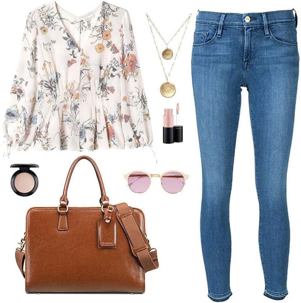 imageKattee Genuine Leather Briefcase for Women Large Capacity Laptop Bag with Luggage TagDark Brown