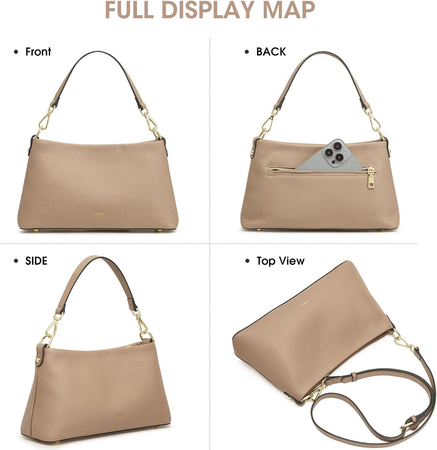 imageKattee Genuine Leather Crossbody Bags for Women 2025 Trendy Leather Tote Purses Shoulder Handbags with 2 Removable StrapsApricot