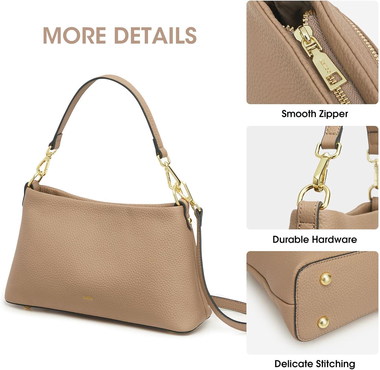 imageKattee Genuine Leather Crossbody Bags for Women 2025 Trendy Leather Tote Purses Shoulder Handbags with 2 Removable StrapsApricot