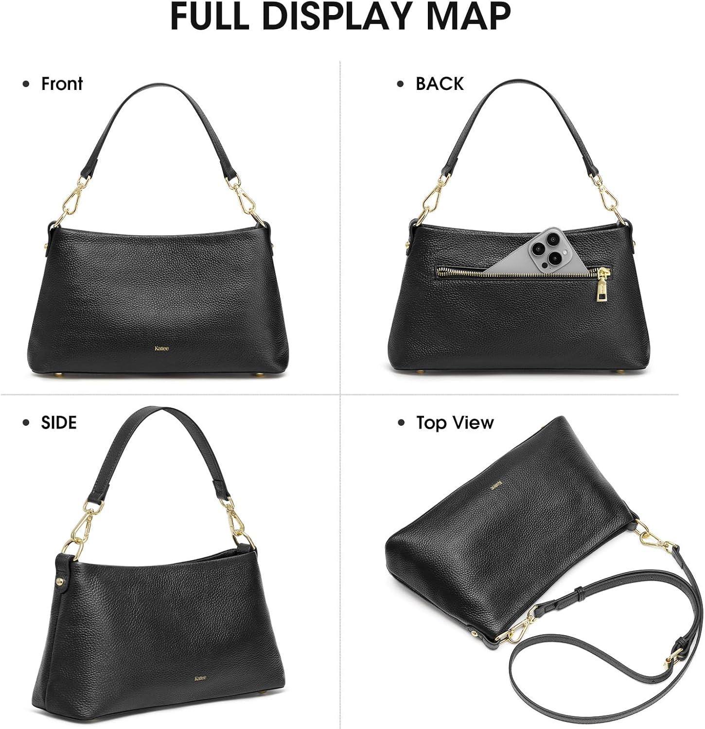 imageKattee Genuine Leather Crossbody Bags for Women 2025 Trendy Leather Tote Purses Shoulder Handbags with 2 Removable StrapsBlack