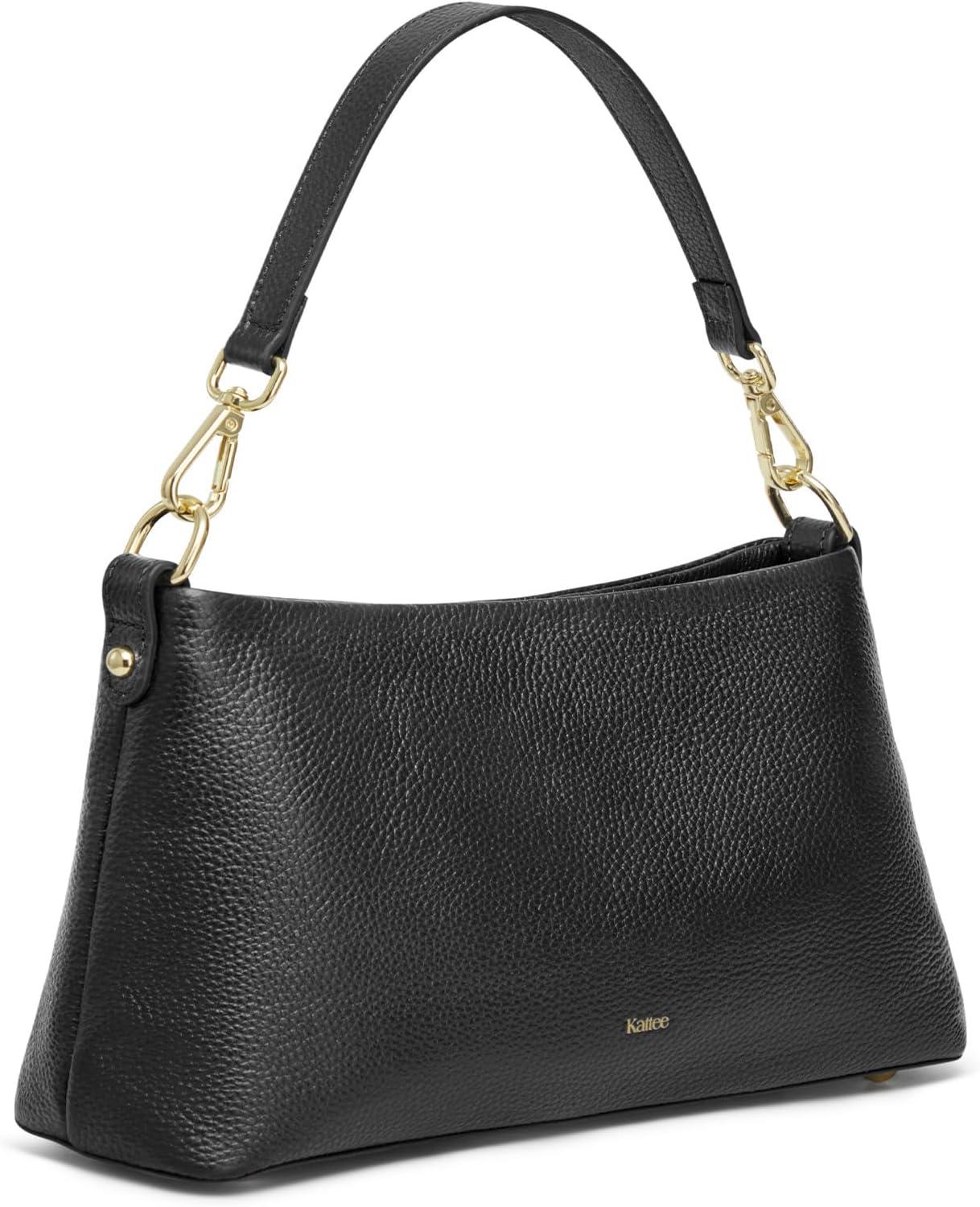 imageKattee Genuine Leather Crossbody Bags for Women 2025 Trendy Leather Tote Purses Shoulder Handbags with 2 Removable StrapsBlack