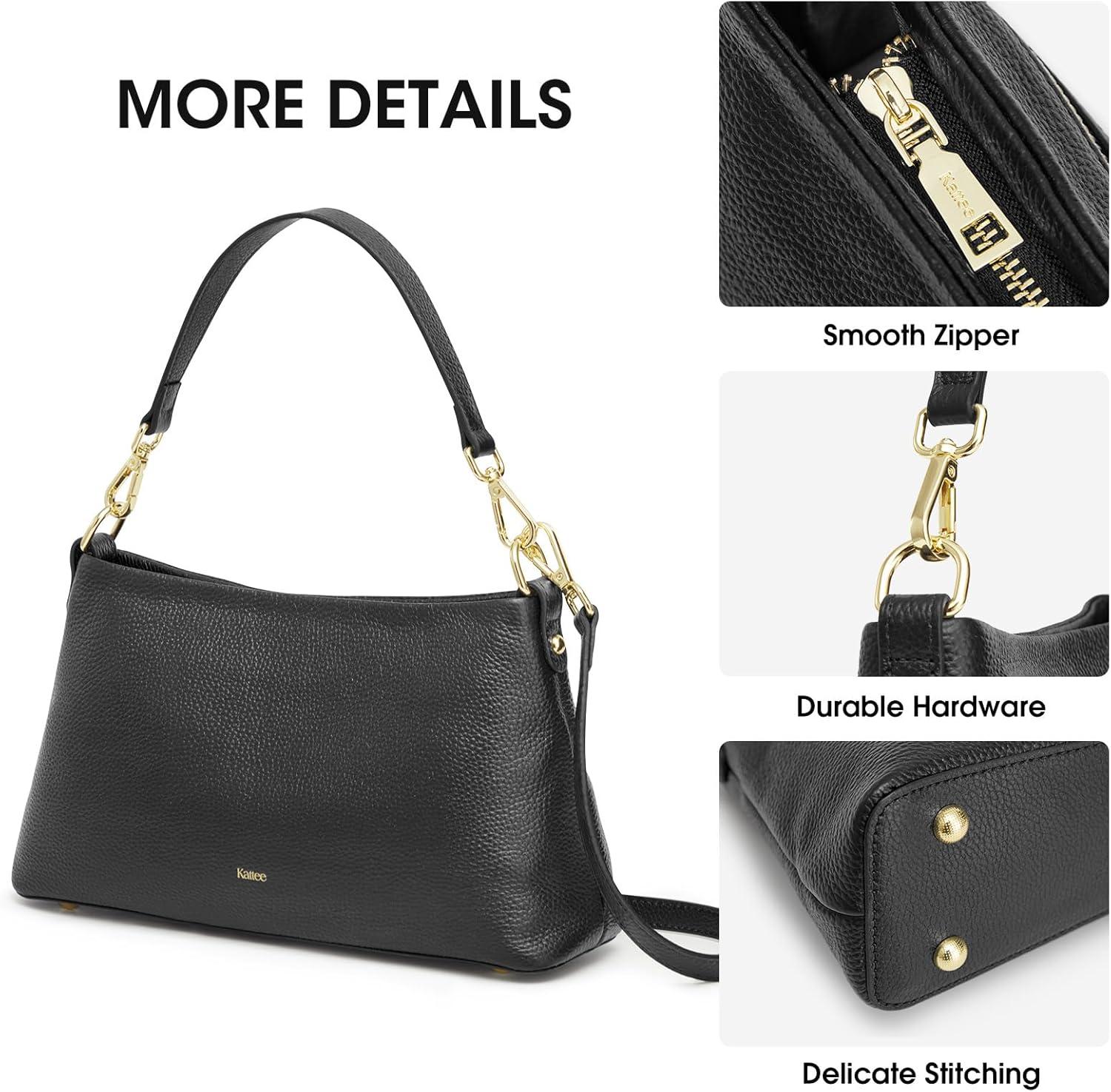 imageKattee Genuine Leather Crossbody Bags for Women 2025 Trendy Leather Tote Purses Shoulder Handbags with 2 Removable StrapsBlack