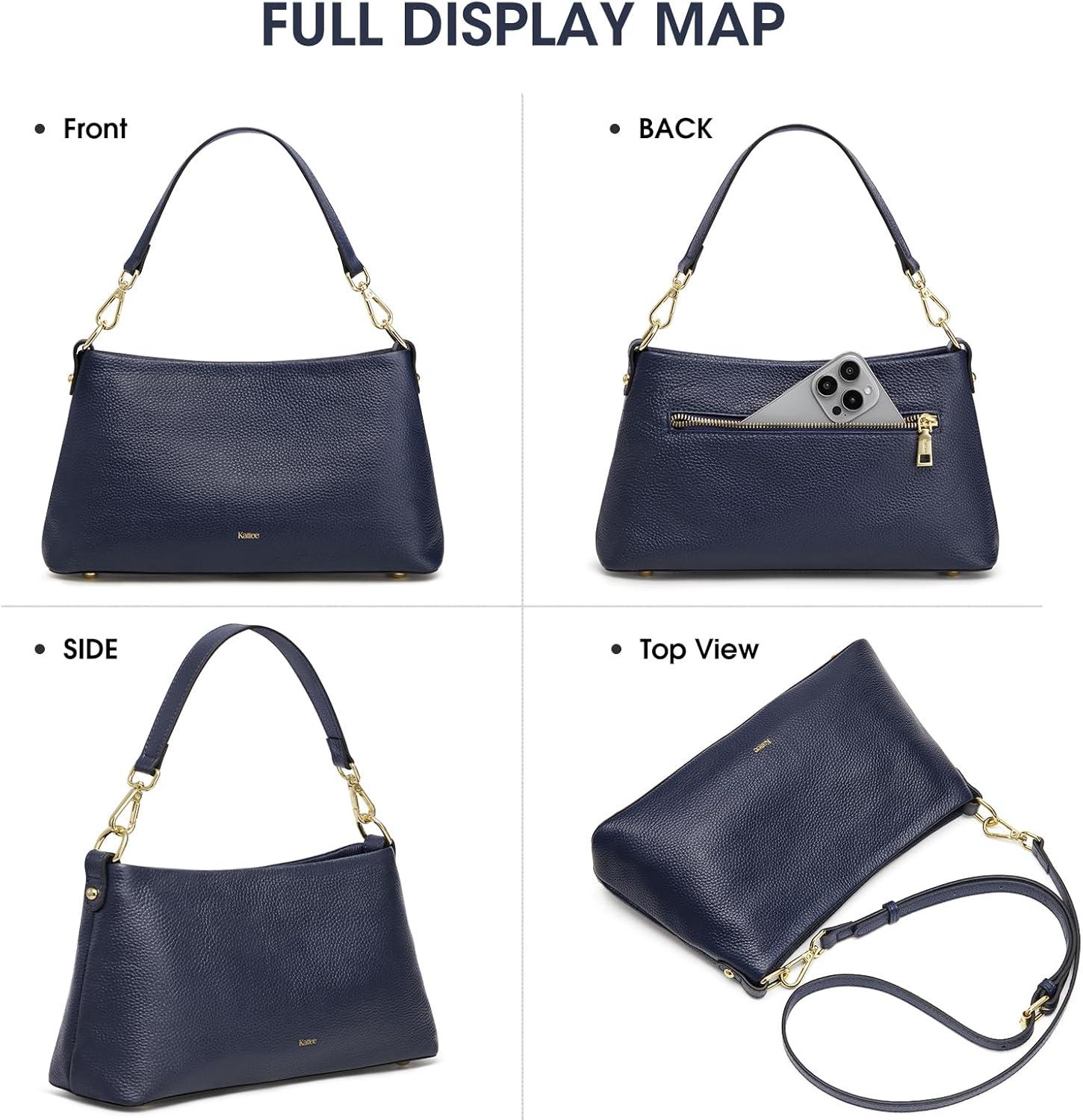 imageKattee Genuine Leather Crossbody Bags for Women 2025 Trendy Leather Tote Purses Shoulder Handbags with 2 Removable StrapsDark Blue