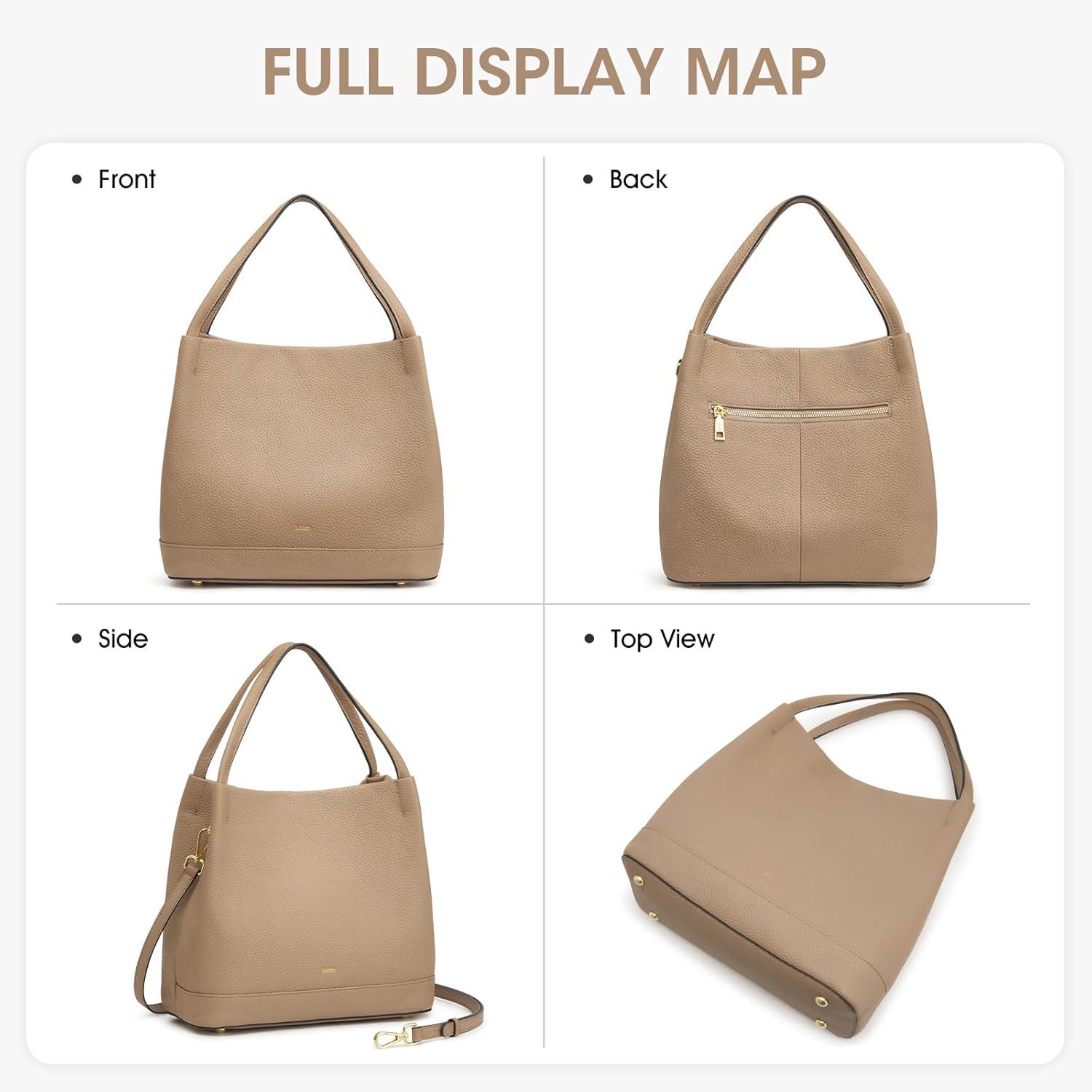 imageKattee Genuine Leather Handbags for Women 2025 Trendy Soft Leather Bucket Bags Shoulder Tote Crossbody Purses with 2 StrapsApricot