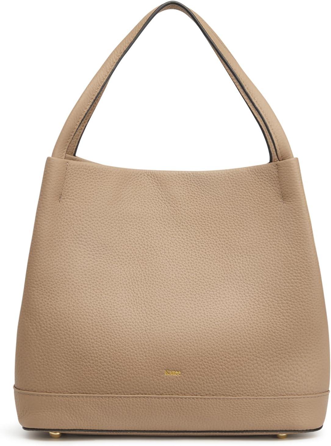 imageKattee Genuine Leather Handbags for Women 2025 Trendy Soft Leather Bucket Bags Shoulder Tote Crossbody Purses with 2 StrapsApricot