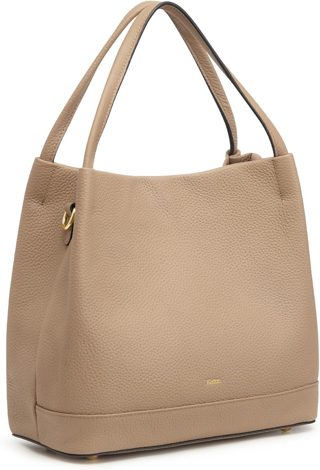 imageKattee Genuine Leather Handbags for Women 2025 Trendy Soft Leather Bucket Bags Shoulder Tote Crossbody Purses with 2 StrapsApricot