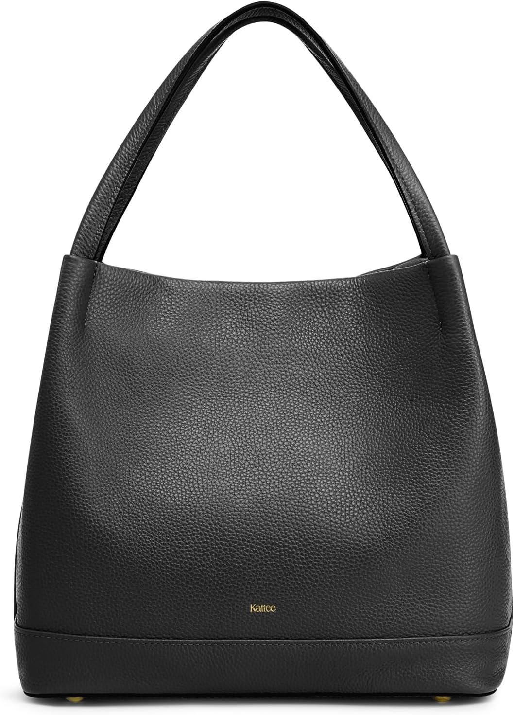 imageKattee Genuine Leather Handbags for Women 2025 Trendy Soft Leather Bucket Bags Shoulder Tote Crossbody Purses with 2 StrapsBlack