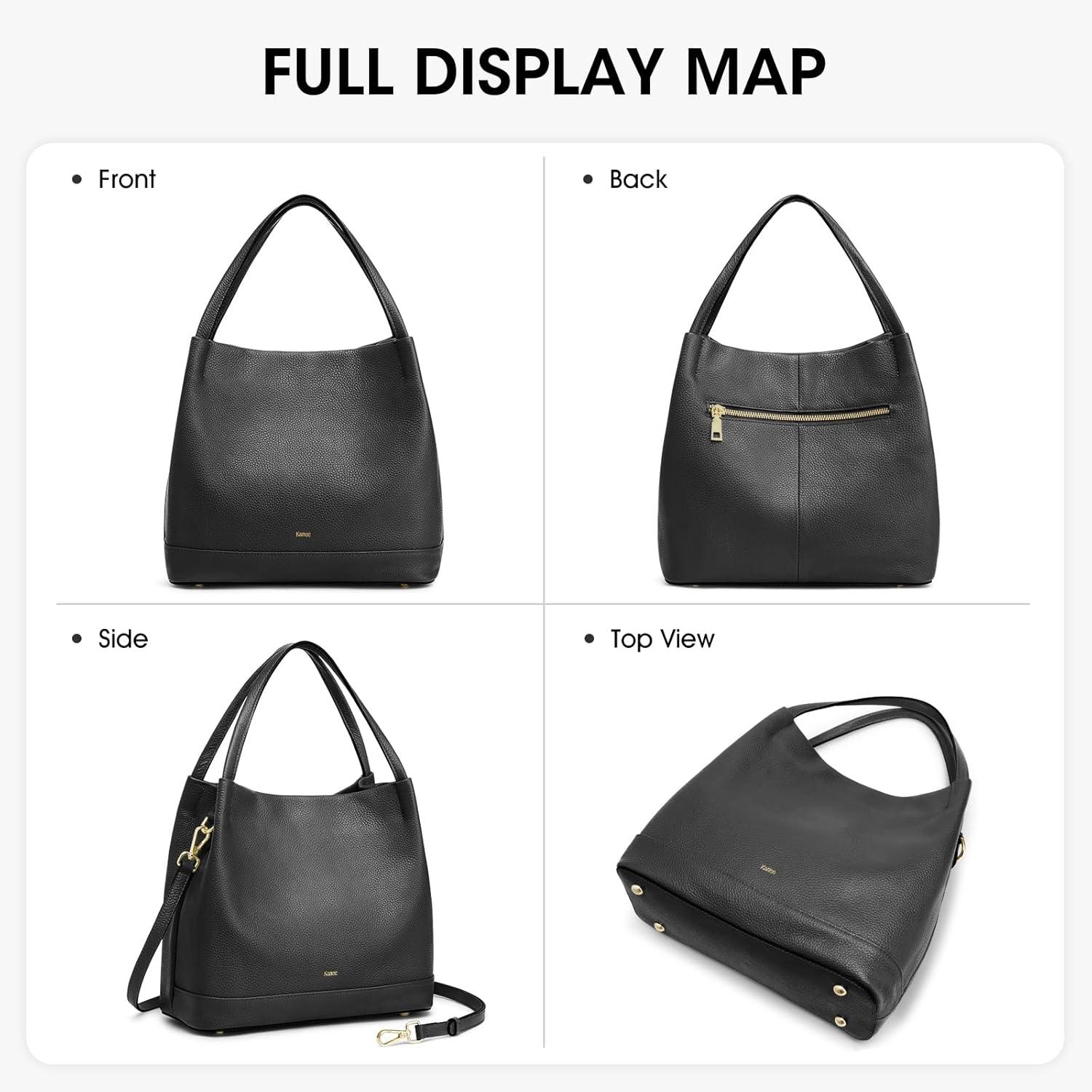 imageKattee Genuine Leather Handbags for Women 2025 Trendy Soft Leather Bucket Bags Shoulder Tote Crossbody Purses with 2 StrapsBlack