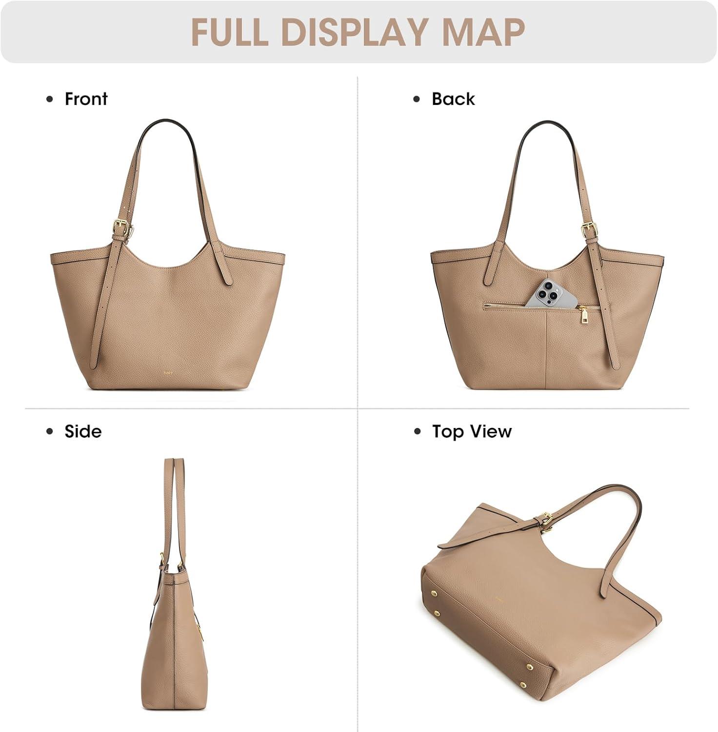 imageKattee Genuine Leather Purses and Handbags for Women Trendy Top Grain Leather Hobo Tote Shoulder Bag with Adjustable StrapApricot