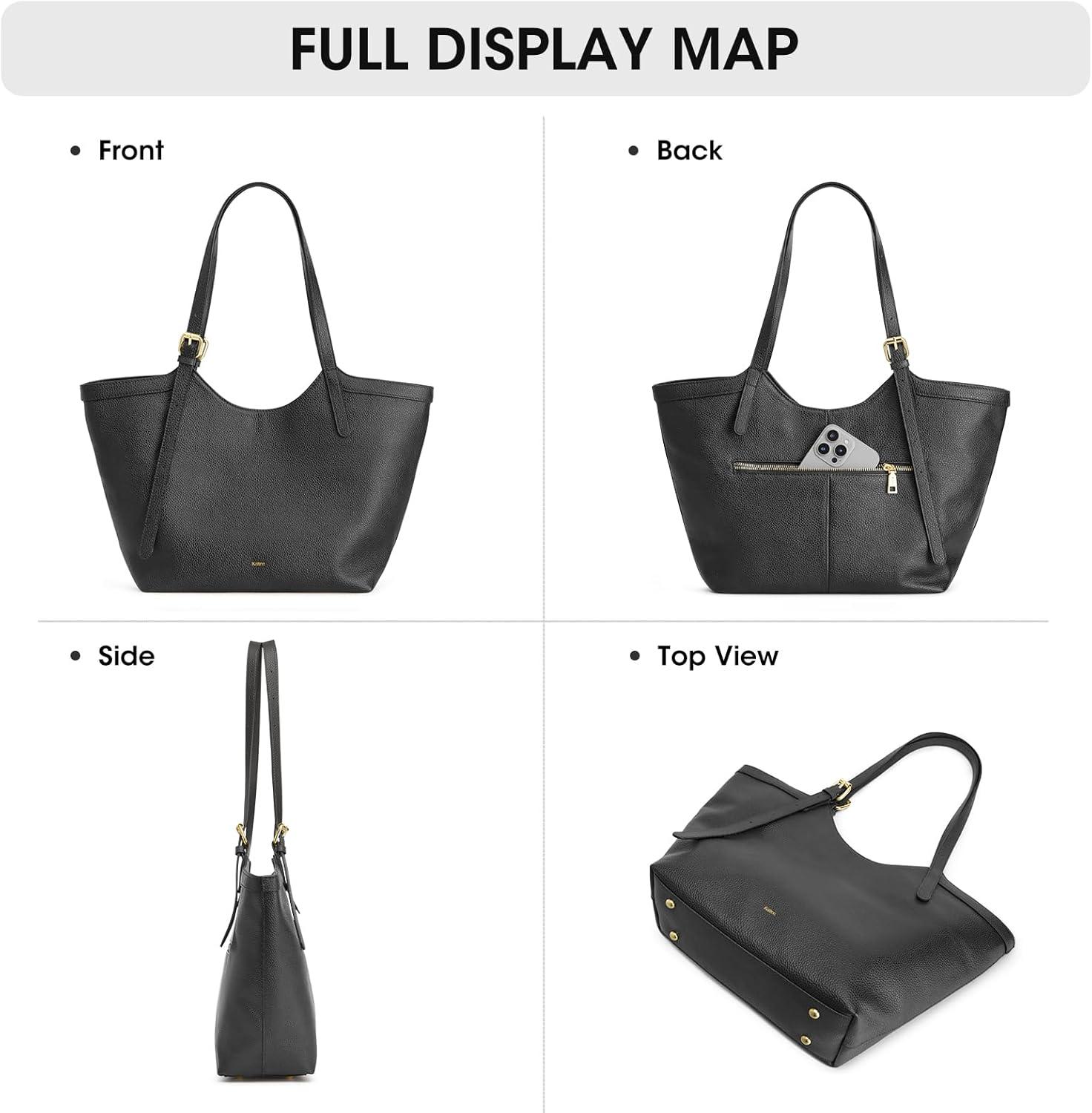 imageKattee Genuine Leather Purses and Handbags for Women Trendy Top Grain Leather Hobo Tote Shoulder Bag with Adjustable StrapBlack