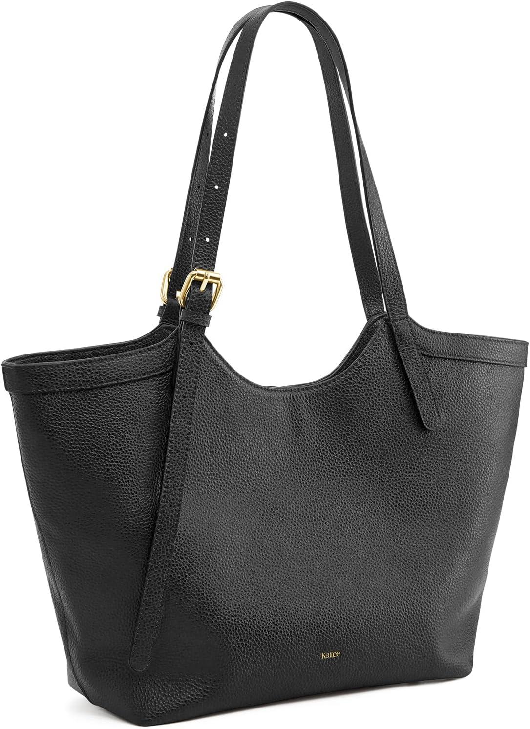 imageKattee Genuine Leather Purses and Handbags for Women Trendy Top Grain Leather Hobo Tote Shoulder Bag with Adjustable StrapBlack