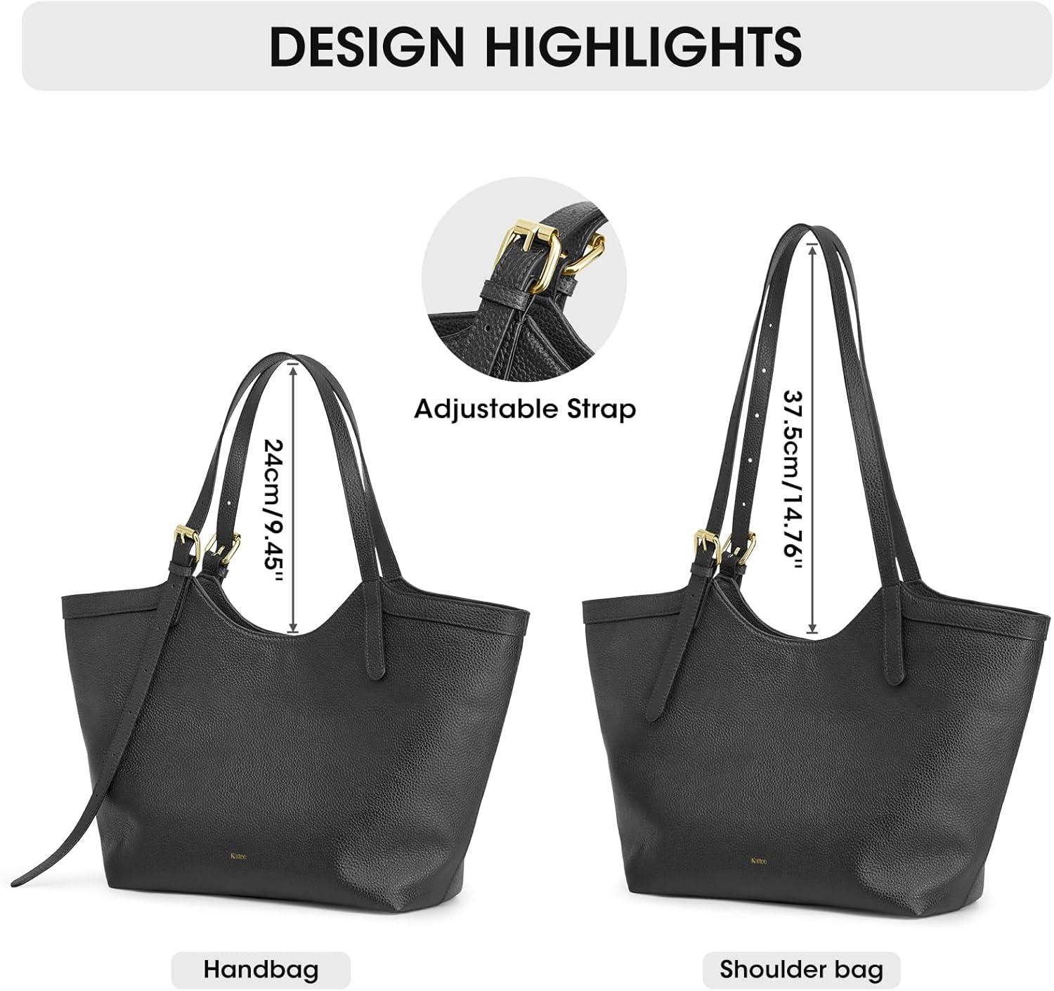 imageKattee Genuine Leather Purses and Handbags for Women Trendy Top Grain Leather Hobo Tote Shoulder Bag with Adjustable StrapBlack