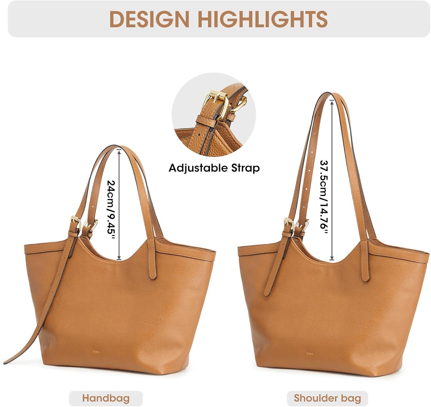 imageKattee Genuine Leather Purses and Handbags for Women Trendy Top Grain Leather Hobo Tote Shoulder Bag with Adjustable StrapBrown