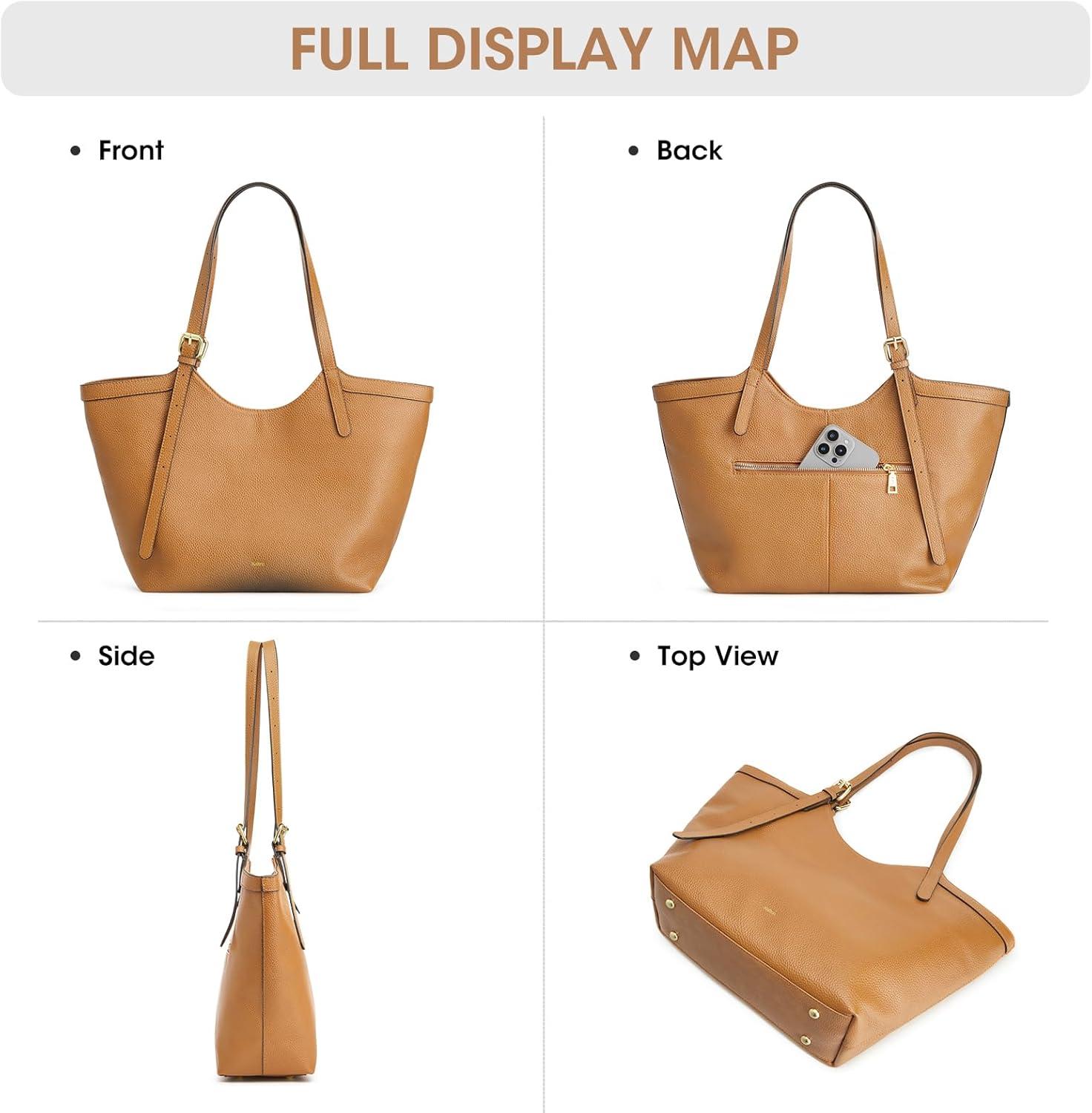 imageKattee Genuine Leather Purses and Handbags for Women Trendy Top Grain Leather Hobo Tote Shoulder Bag with Adjustable StrapBrown