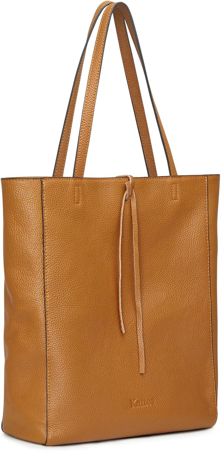 imageKattee Genuine Leather Tote Bags for Women Soft Shoulder Purses and Handbags Casual Totes Work TravelBrown