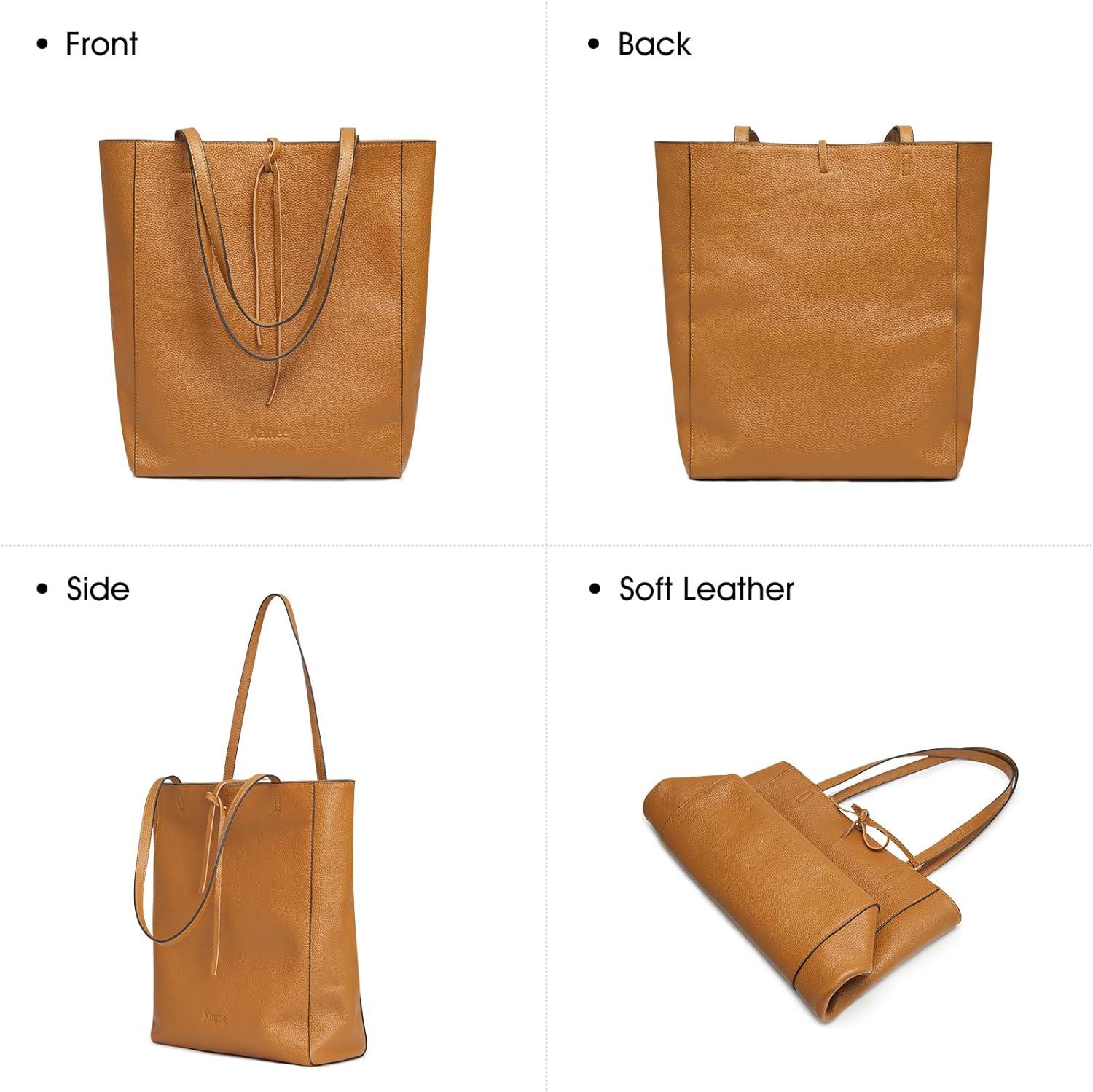 imageKattee Genuine Leather Tote Bags for Women Soft Shoulder Purses and Handbags Casual Totes Work TravelBrown