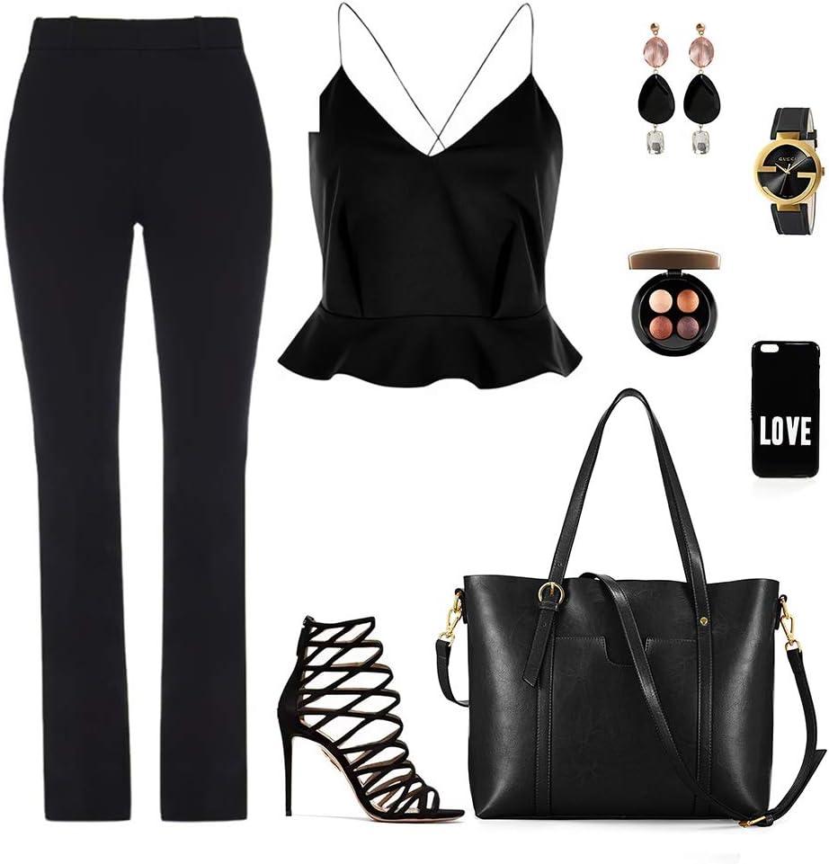 imageKattee Genuine Leather Women Tote Bag Soft Handbags Vintage Shoulder Purses Fashion Top Handle Bag Large CapacityBlack