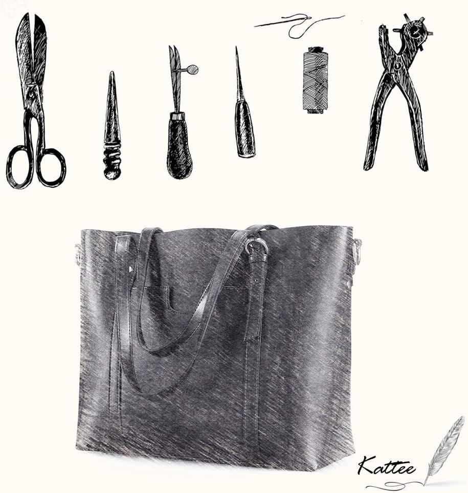 imageKattee Genuine Leather Women Tote Bag Soft Handbags Vintage Shoulder Purses Fashion Top Handle Bag Large CapacityBlack