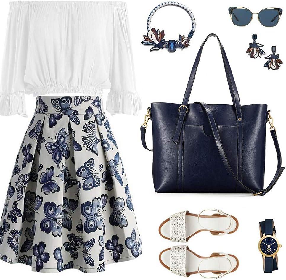 imageKattee Genuine Leather Women Tote Bag Soft Handbags Vintage Shoulder Purses Fashion Top Handle Bag Large CapacityBlue