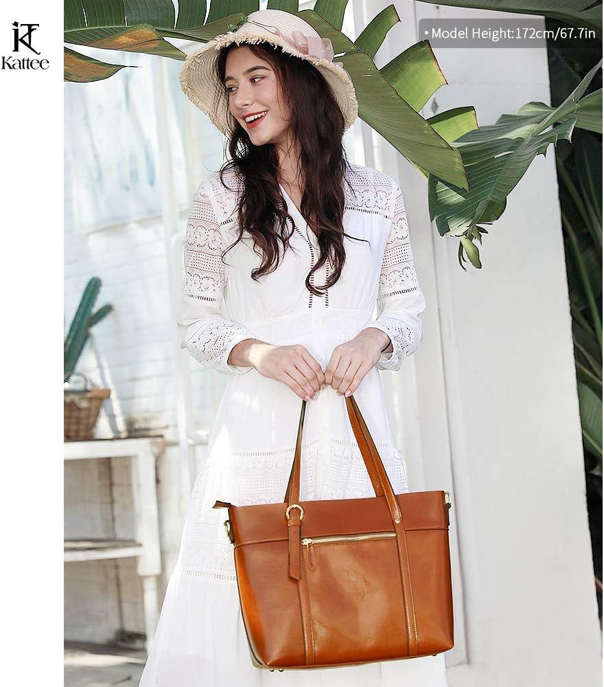 imageKattee Genuine Leather Women Tote Bag Soft Handbags Vintage Shoulder Purses Fashion Top Handle Bag Large CapacityBrown