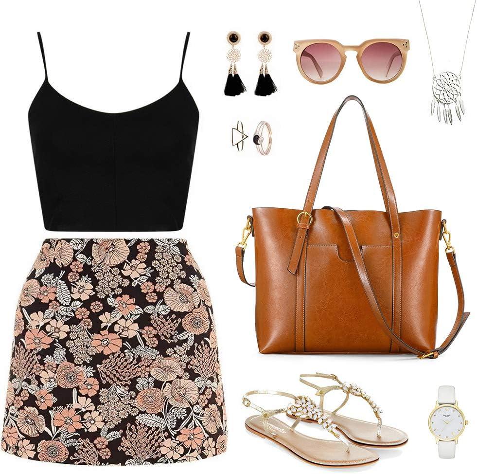 imageKattee Genuine Leather Women Tote Bag Soft Handbags Vintage Shoulder Purses Fashion Top Handle Bag Large CapacityBrown