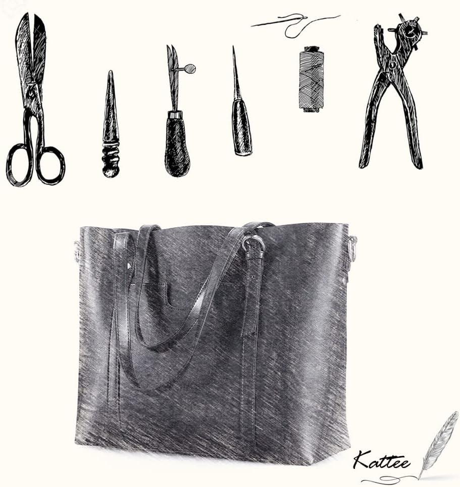 imageKattee Genuine Leather Women Tote Bag Soft Handbags Vintage Shoulder Purses Fashion Top Handle Bag Large CapacityRed